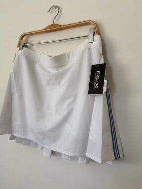 RLX White Golf Skort with Blue Stripe
